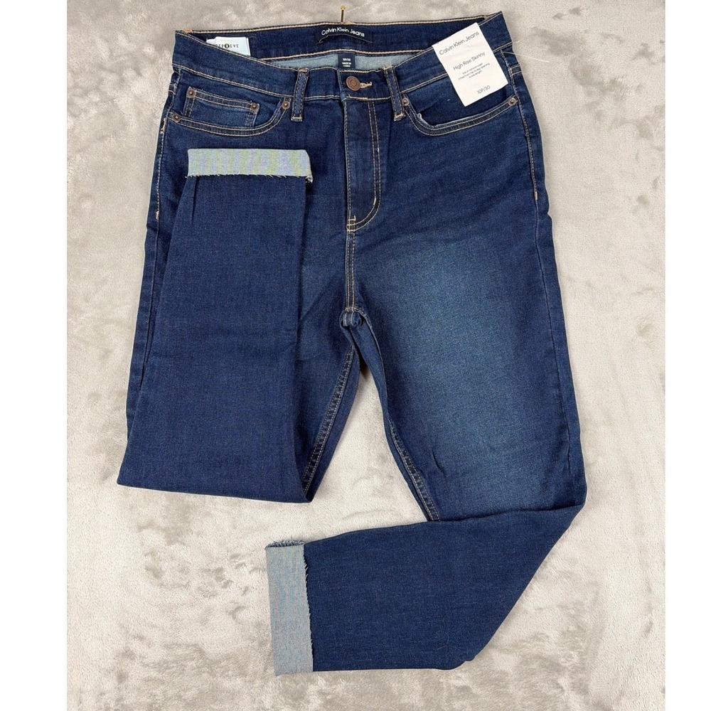 Calvin Klein Jeans Womens 10P High Rise Skinny Dark Wash Raw Hem Repreve Denim